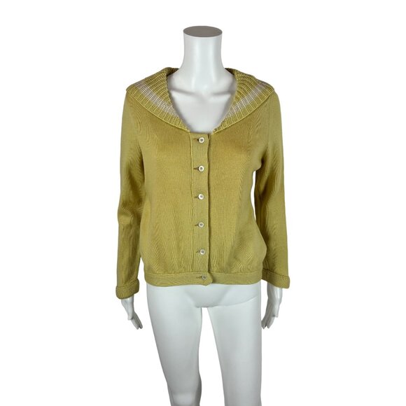 Vintage 40s Cardigan Women's Medium Yellow Knit Sailor Collar Sweater Gold Worm